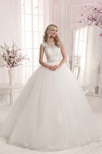 Abito da Sposa Naturale in Organza Schiena Nuda con Applique Ball Gown