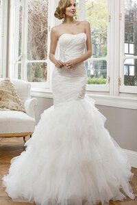 Abito da Sposa in Tulle con Applique con Increspato Senza Strap Stravagante