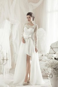 Abito da Sposa con Fusciacca in Pizzo con Applique Moderno con Fiocco