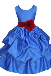 Abito da Cerimonia Bambini con Fiore in Taffeta Senza Maniche con Increspature