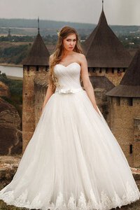 Abito da Sposa Spazzola Treno A Terra in Tulle con Applique Senza Maniche