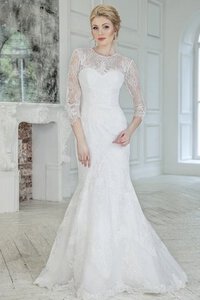 Abito da Sposa Conservatore Buco Della Serratura Schiena decorato Semplice in Pizzo