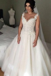 Abito da sposa allacciato speciale con applique medievale conservatore a terra