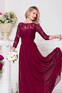 Abito mamma sposa in Pizzo in Chiffon Tondo con Tre Quarti Lunghezza Maniche Medievale