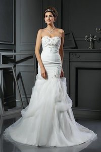 Abito da Sposa Coda A Strascico Cappella Sirena Lungo con Applique Allacciato