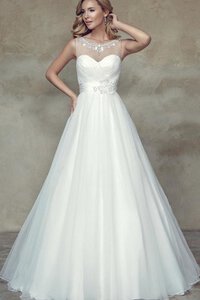 Abito da Sposa con Criss-cross in Raso Naturale in Tulle Senza Maniche