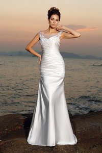 Abito da Sposa con Applique Senza Maniche con Perline Sirena Spazzola Treno