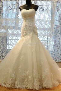 Abito da Sposa in Pizzo in Organza in Raso con Increspature A Terra