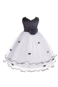 Abito da Cerimonia Bambini in Tulle con Fiocco con Fiore A-Line Senza Maniche