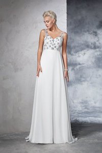 Abito da Sposa con Perline Principessa Spazzola Treno Senza Maniche in Chiffon