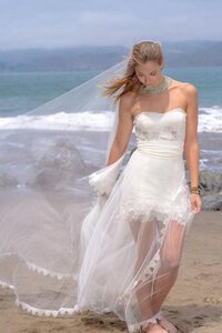 Abito da Sposa Naturale in Tulle con Increspato A Terra Cerniera