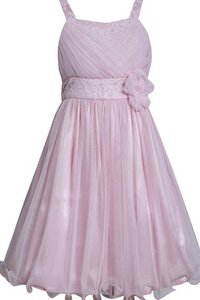 Abito da Cerimonia Bambini A-Line con Fiore Senza Maniche in Pizzo in Tulle