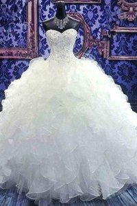 Abito da sposa allacciato lunghi naturale moderno con cascata volant alla moda