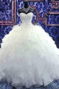 Abito da sposa allacciato lunghi naturale moderno con cascata volant alla moda