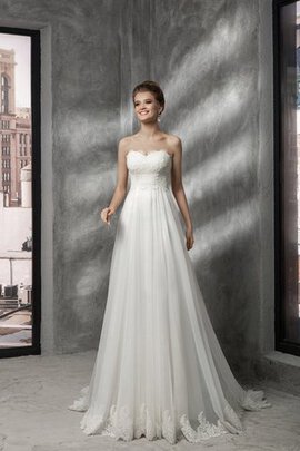 Abito da Sposa A-Line Spazzola Treno con Applique Alta Vita a Riva