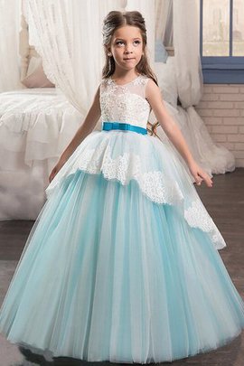 Abito da Cerimonia Bambini A Terra decorato Senza Maniche in Tulle con Nastro