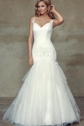 Abito da Sposa in Pizzo con Increspature Naturale Conotta con Applique