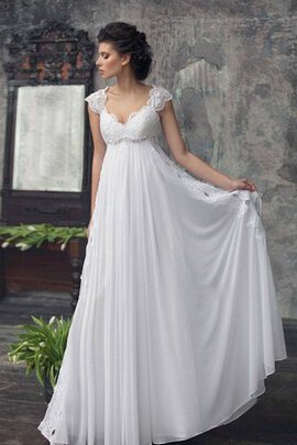 Abito da Sposa con Applique con Piega V-Scollo con Perline a Riva