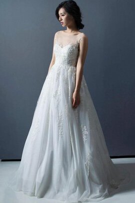 Abito da Sposa con Applique Largo A-Line Senza Maniche Coda A Strascico Corto