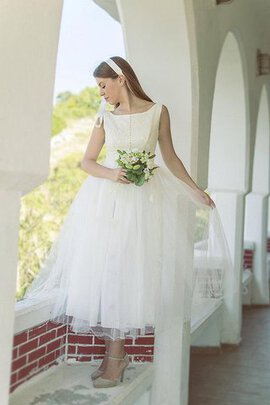 Abito da Sposa Sotto Ginocchio Barchetta con Piega Naturale A-Line