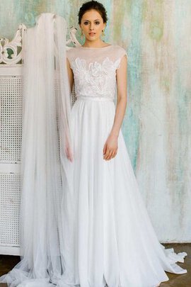 Abito da Sposa Profondo V-scollo Formale E Informale con Manica Corte con Nastro in Pizzo