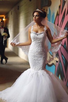 Abito da Sposa Buco Della Serratura Schiena in Tulle in Pizzo Conotta con Perline