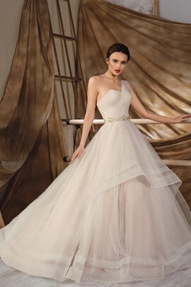 Abito da Sposa Coda A Strascico Corto A Terra Naturale in Chiffon con Increspato