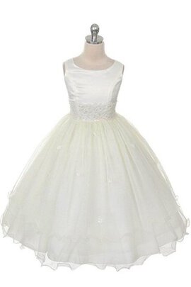 Abito da Cerimonia Bambini A-Line Tondo in Tulle con Fiocco Senza Maniche