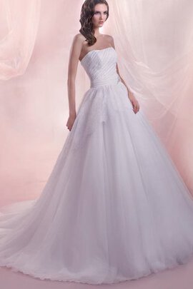 Abito da Sposa A-Line con Perline in Tulle con Applique Spazzola Treno