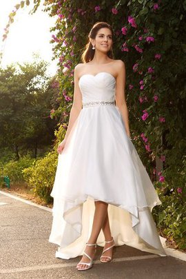 Abito da Sposa Senza Maniche A-Line Alta Bassa Asimmetrici in Organza