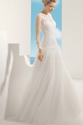 Abito da Sposa in Pizzo con Maniche Lunghe con Increspature Shiena Sheer A-Line