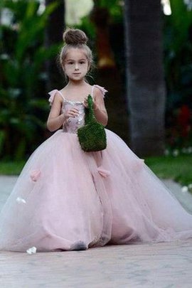 Abito da cerimonia bambini naturale conotta con fiore spazzola treno in tulle emozionante