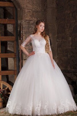 Abito da Sposa Radiosa Classico con Mezze Maniche con Applique in Tulle