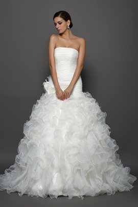 Abito da Sposa Naturale con Fiore Lunghi Senza Strap Allacciato