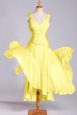 Abito da damigella Alta Vita con Piega con Manica Corte V-Scollo in Chiffon