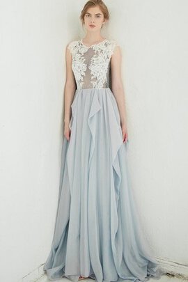 Abito da Sposa con Bottone in Pizzo in Chiffon con Applique a Riva