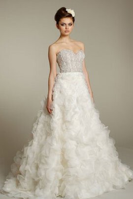 Abito da Sposa Cuore con Increspature in Organza con Perline Senza Maniche