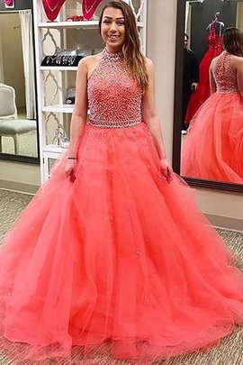 Abito da Sera con Perline A Terra in Tulle Ball Gown Anello