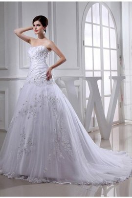 Abito da Sposa Senza Maniche Alta Vita con Applique Coda A Strascico Cappella A-Line