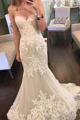 Abito da Sposa con Applique Sirena Lusso in Tulle Spazzola Treno