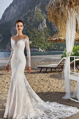 Abito da Sposa Tubino in Pizzo Elegante Coda A Strascico Corto Sirena