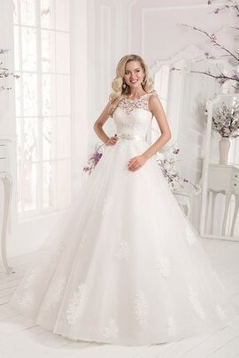 Abito da Sposa in Organza con Applique A Terra Naturale Classico