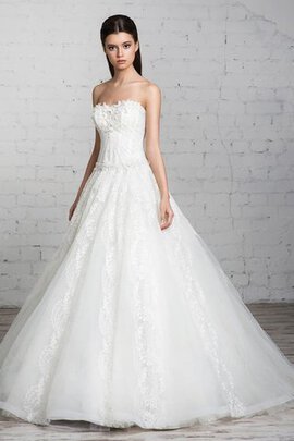 Abito da Sposa in Tulle con Applique Lunghi Senza Maniche Senza Strap