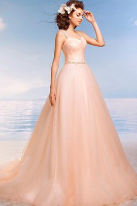 Abito da Sposa in Tulle Naturale Conotta Coda A Strascico Corto con Criss-cross