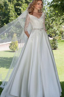 Abito da Sposa Stravagante V-Scollo Favola A-Line in Raso