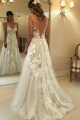 Abito da sposa con applique schiena nuda lunghi a-line morden naturale