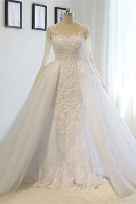 Abito da sposa brillante sogno coda a strascico corto in pizzo queen anne lunghi