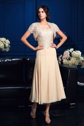 Abito Mamma Sposa in Chiffon Quadrato Cerniera Al Ginocchio con Applique