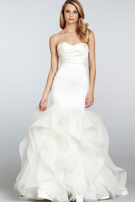 Abito da Sposa Senza Spalline in Organza con Cascata Volant Senza Maniche Cuore