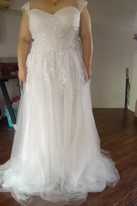 Abito da Sposa con Manica Corte con Applique Cerniera Ampio con Perline